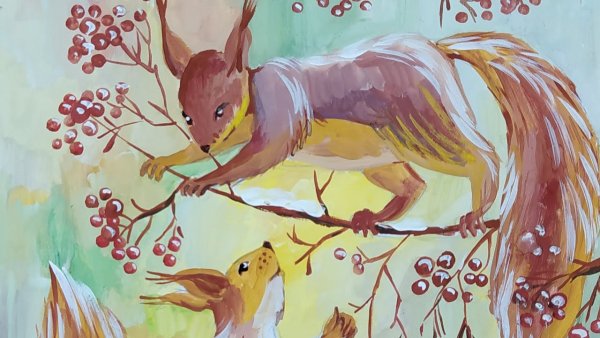 Рисуем белочку гуашью