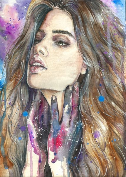 Портрет фломастерами и цветными карандашами