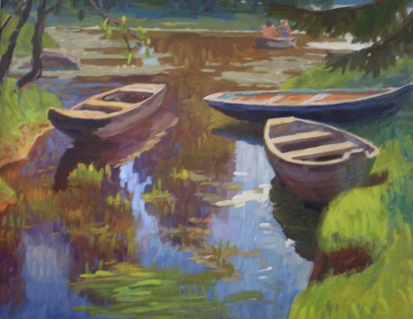 Дети в лодке живопись