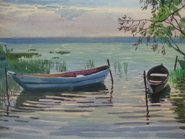 Лодки зарисовка гуашь