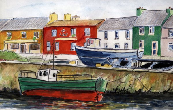 Скетч акварелью лодка