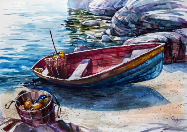 Рисуем лодочку красками