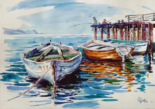 Морской пейзаж с корабликом