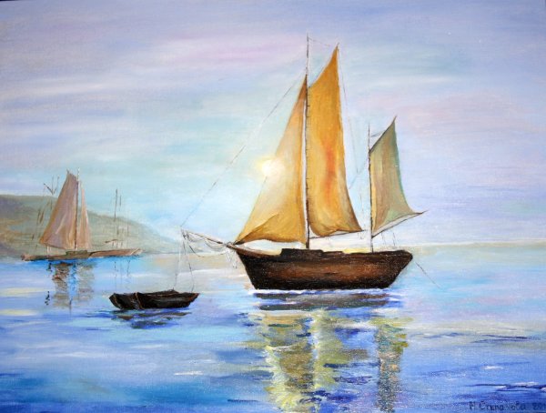 Лодка акварель