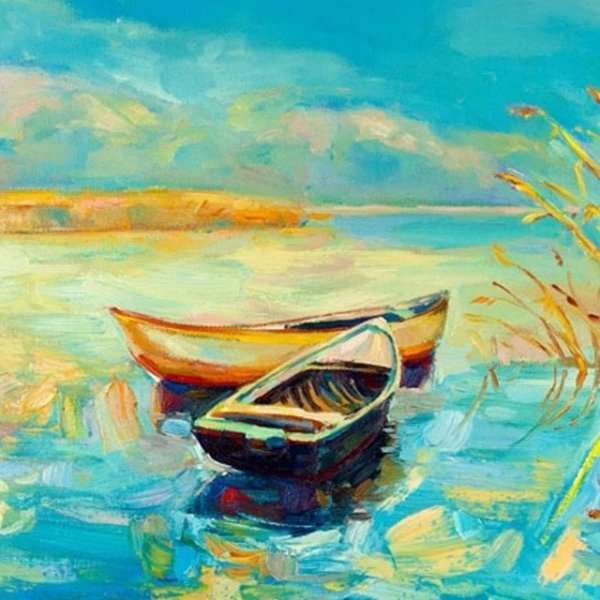 Картина лодка в море