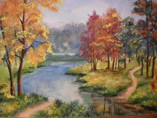 Пейзаж осень гуашью