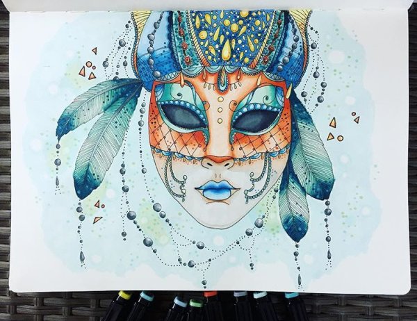 Карнавальная маска акварелью