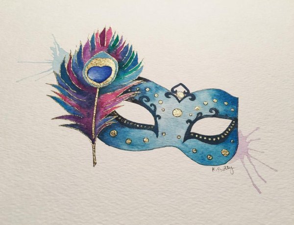 Карнавальная маска акварелью
