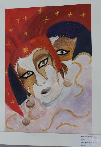 Театральные маски рисунок гуашь