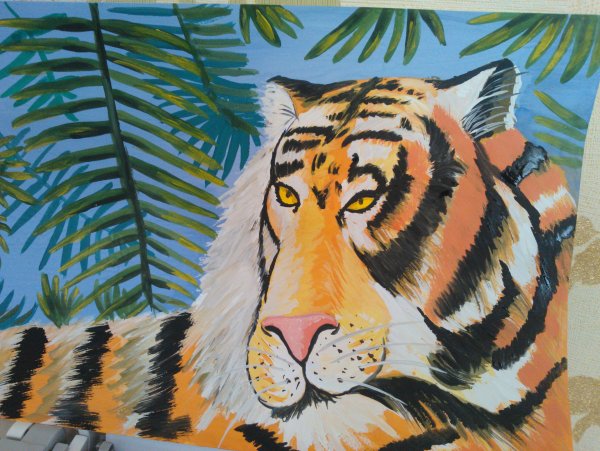 Амурский тигр гуашью