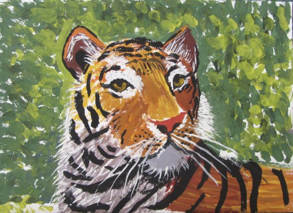 Амурский тигр гуашью