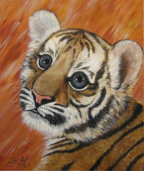 Тигр живопись гуашь