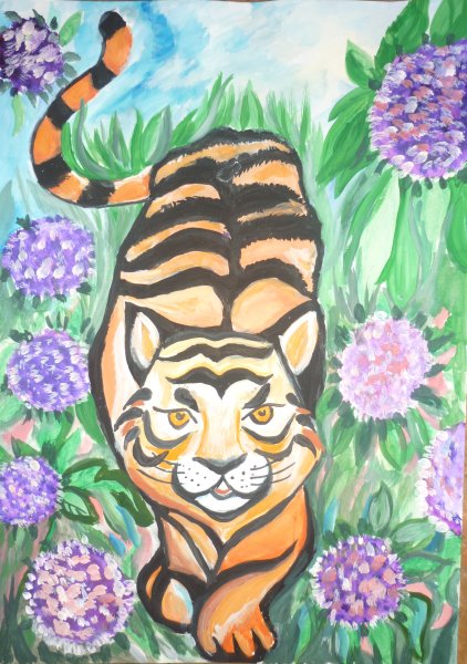 Уссурийский тигр гуашью