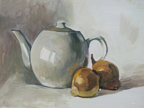 Белый чайник гуашью