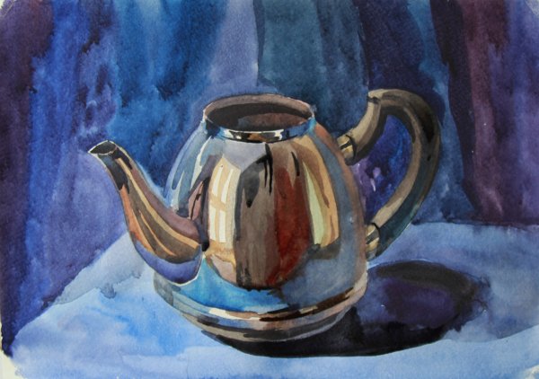 Металлические предметы акварелью