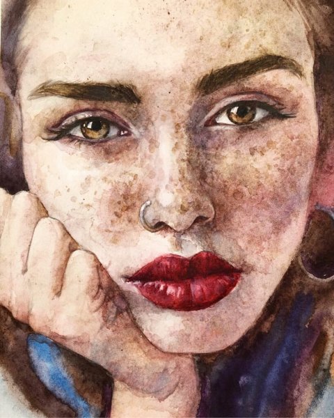 Лицо девушки акварелью
