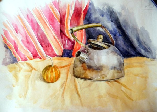 Академическая живопись акварель натюрморт металл