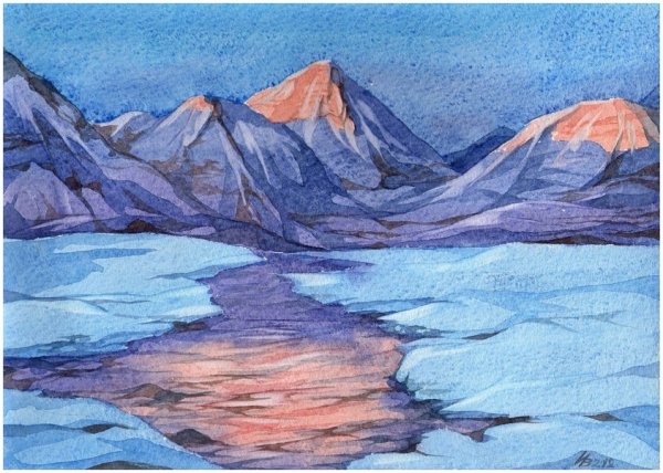 Горы цветными карандашами