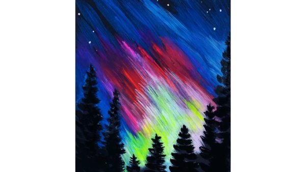 Северное сияние гуашью