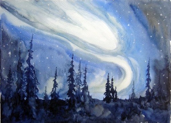 Северный пейзаж акварелью