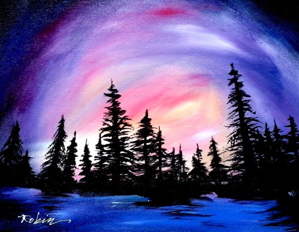 Ночной лес красками