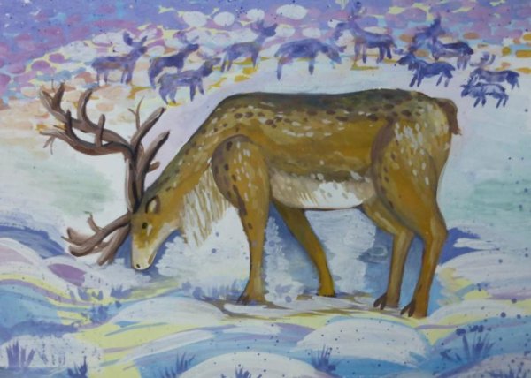 Северный олень гуашь