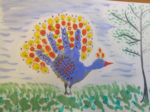 Жар птица рисование ладошкой