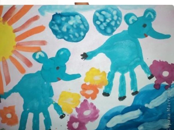 Рисование ладошкой слон