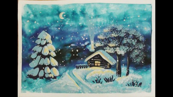 Урок рисования зима гуашью