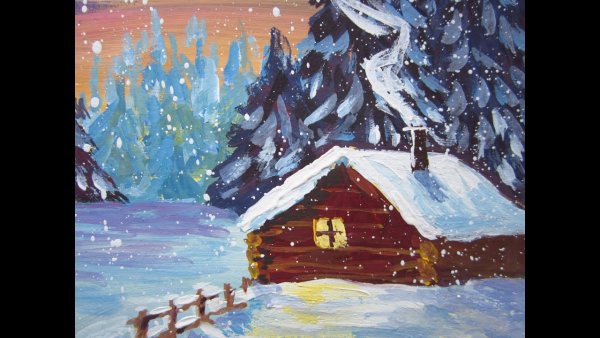 Рисование избушка зимняя красивая