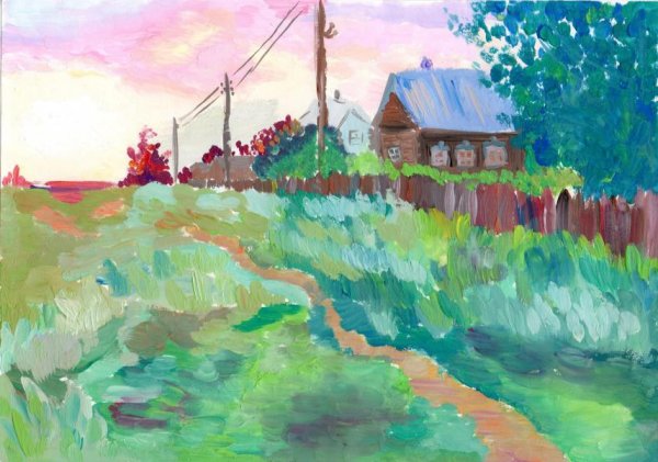 Композиция деревня гуашью