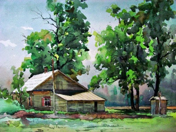 Пленэр акварелью деревня