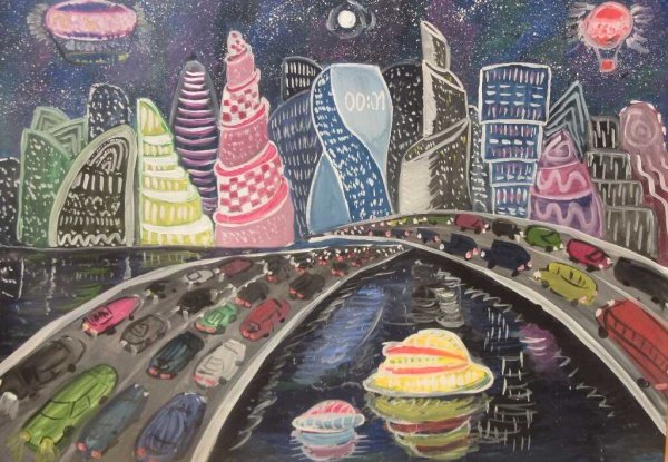 Город будущего гуашью