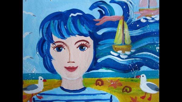 Рисунок гуашью Крым и девушка