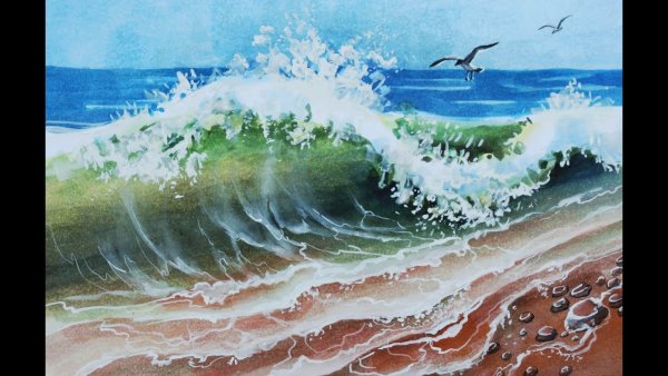 Волна цветными карандашами