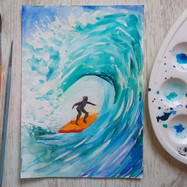 Волны гуашью