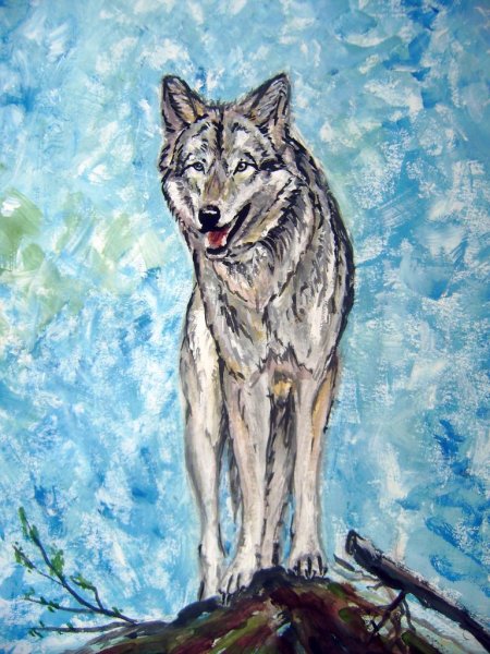Волк рисунок красками