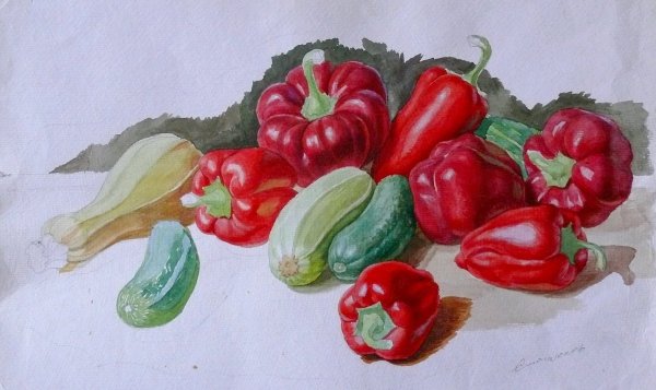 Фрукты и овощи гуашью