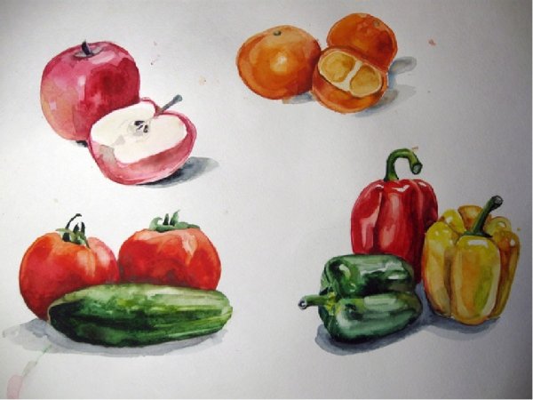 Рисование овощи и фрукты