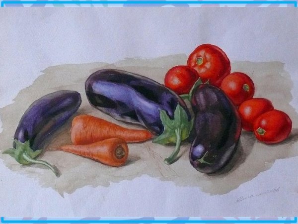 Натюрморт с фруктами и овощами для детей