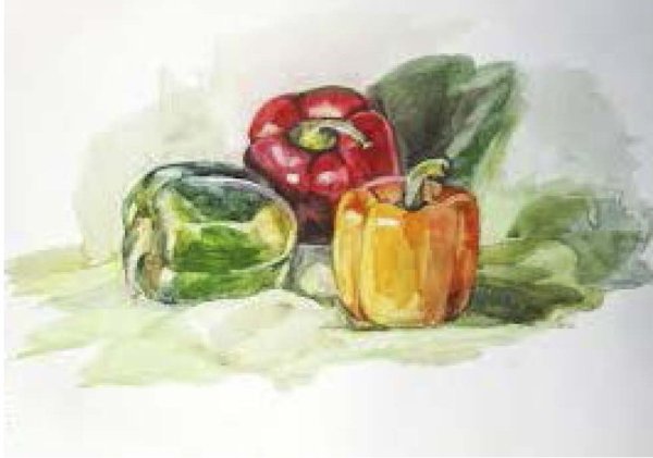 Этюд из овощей и фруктов акварелью