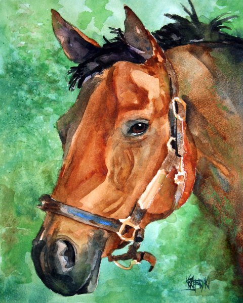 Лошадь акварелью
