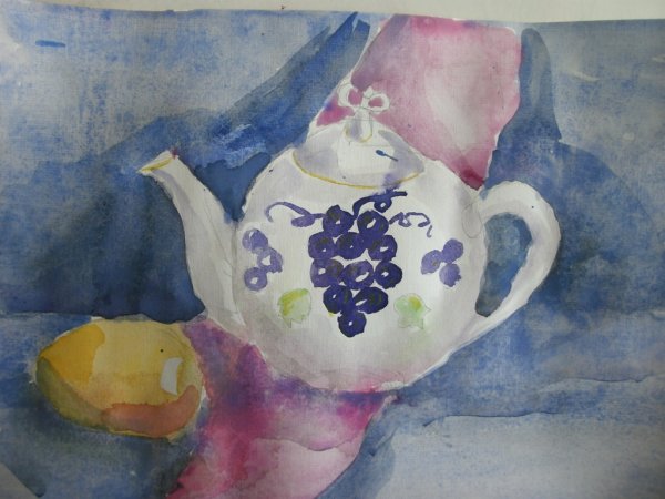 Натюрморт с чайником акварель