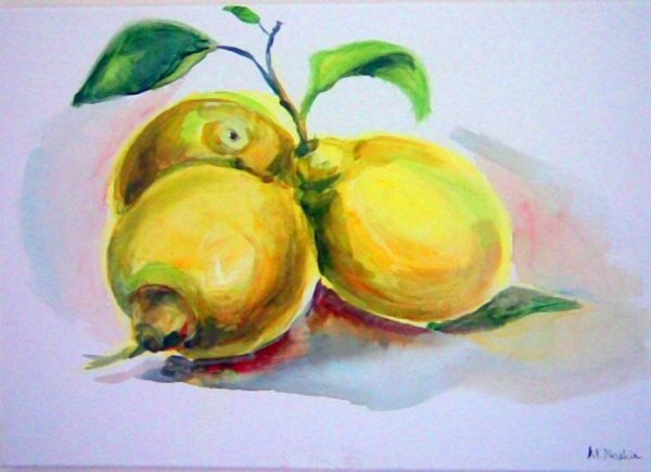 Этюд лимона акварелью