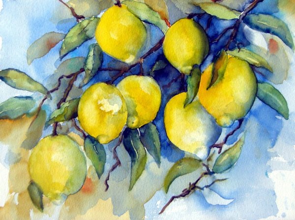 Лимон акварелью