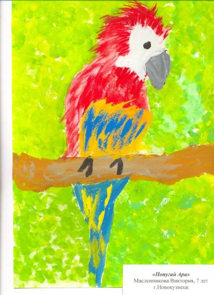 Попугай акварелью