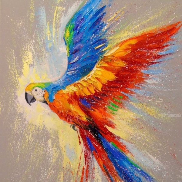 Попугай красками для детей