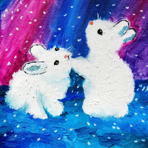 Зайчик гуашью для детей новый год