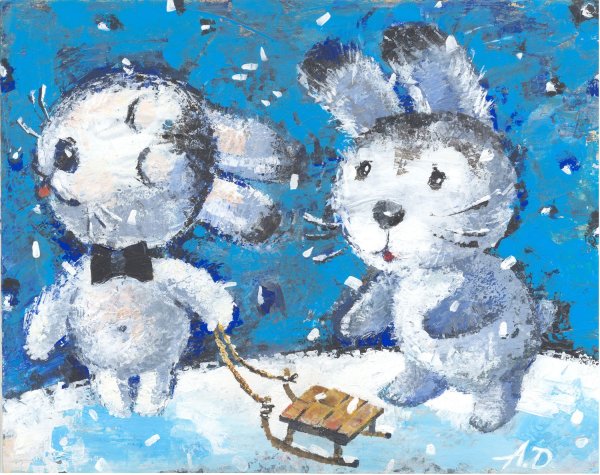 Белый заяц гуашью