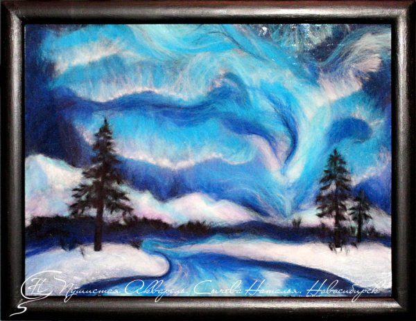 Зимнее панно из шерсти